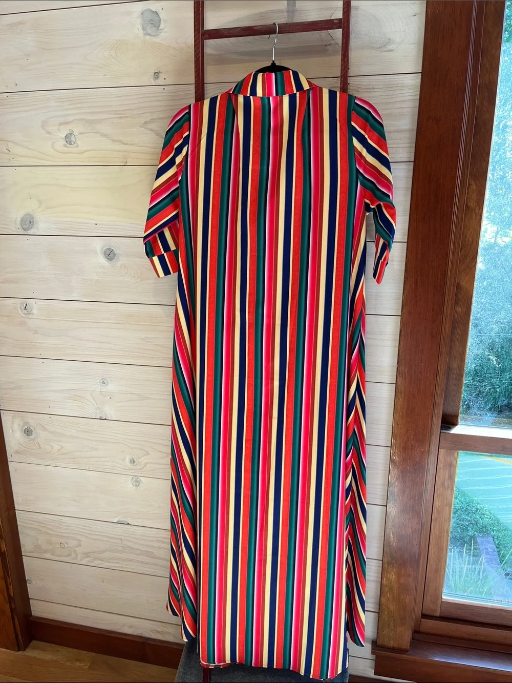 Striped Maxi Shirt Dress in Red, Green & Navy - Picture 2 of 10